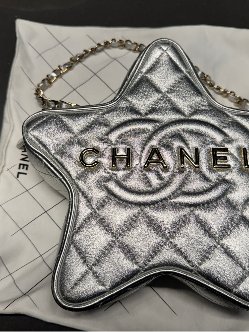 CHANEL Silver Quilted Star Mini Shoulder Bag